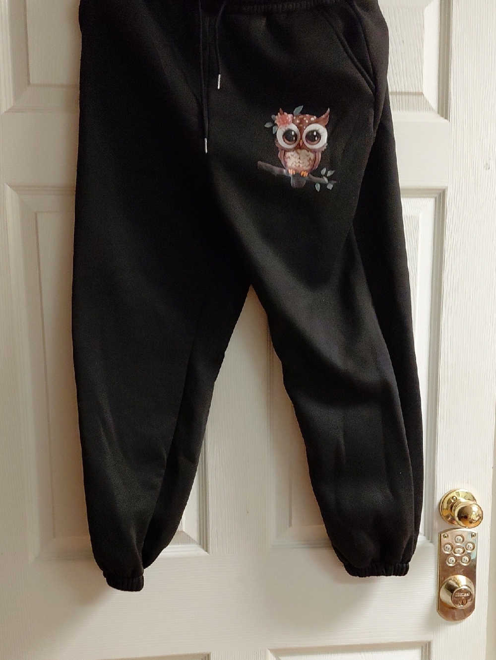 Black Women's Jogger Sweatpants  And Top with Owl Motif